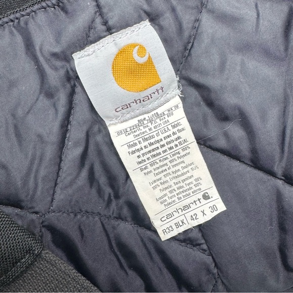 Carhartt Lined Zip Front Cargo Bib Overalls Size 42x30 Black - Picture 15 of 16